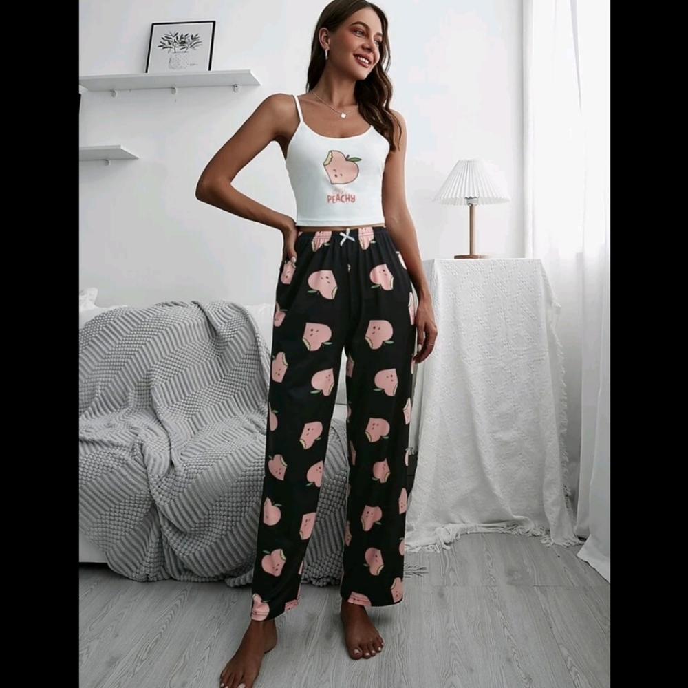 🍑 Peach Graphic Pajama Set
